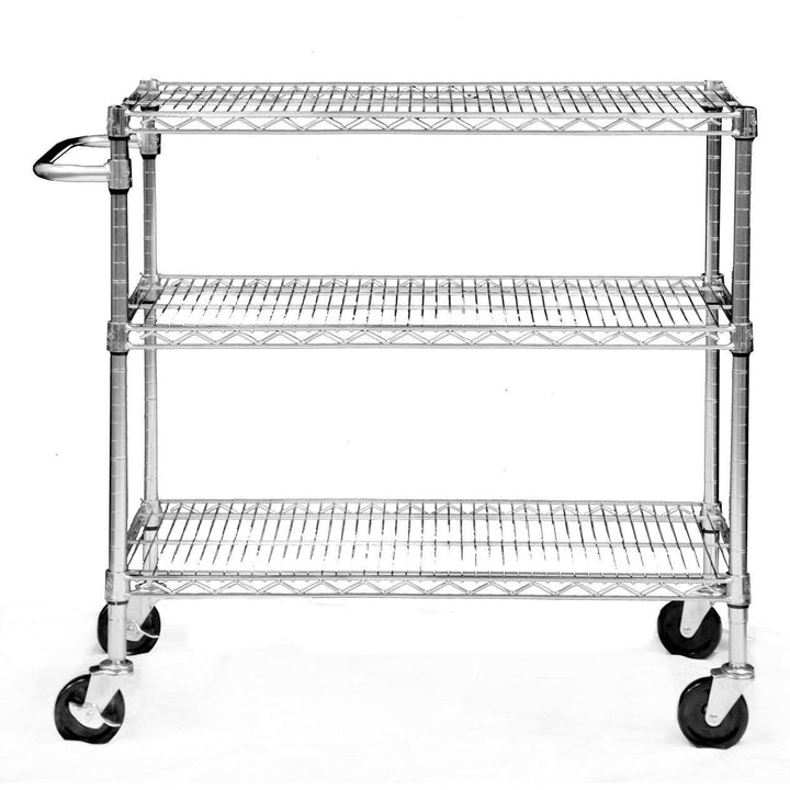 3-Tier Chrome Cart Silver Metal 1 Piece Rolling - Diamond Home USA