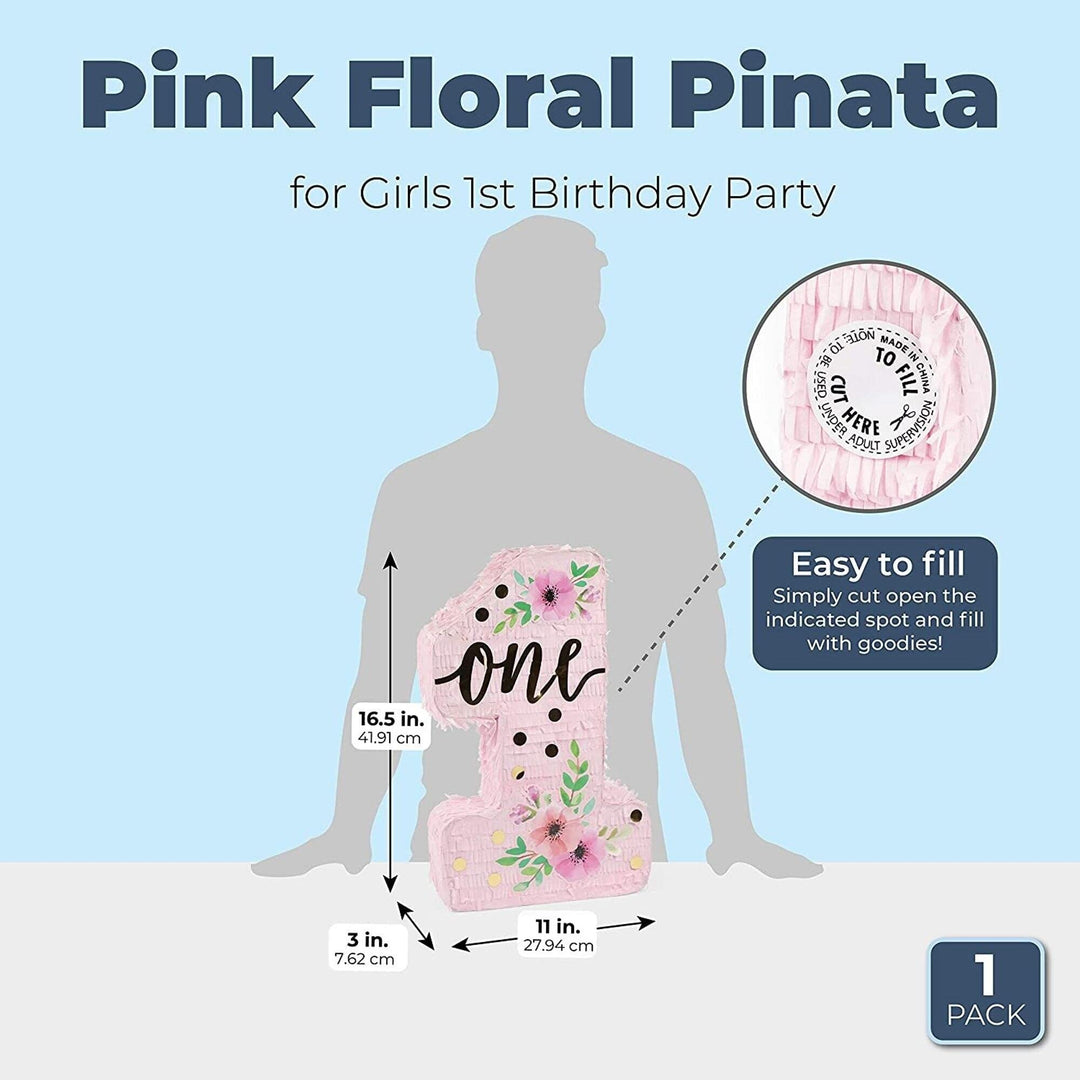 Pinata Number 1 Floral 1st Birthday Party Supplies (16.5 X 11 3 in) Pink Paper - Diamond Home USA