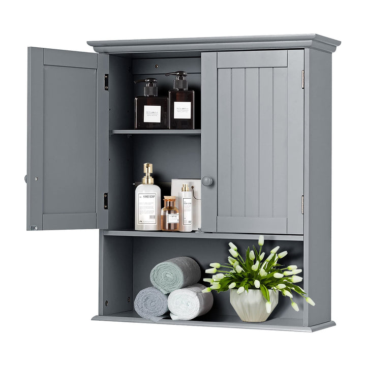 Wall Mount Bathroom Cabinet Medicine Storage Organizer Grey Modern