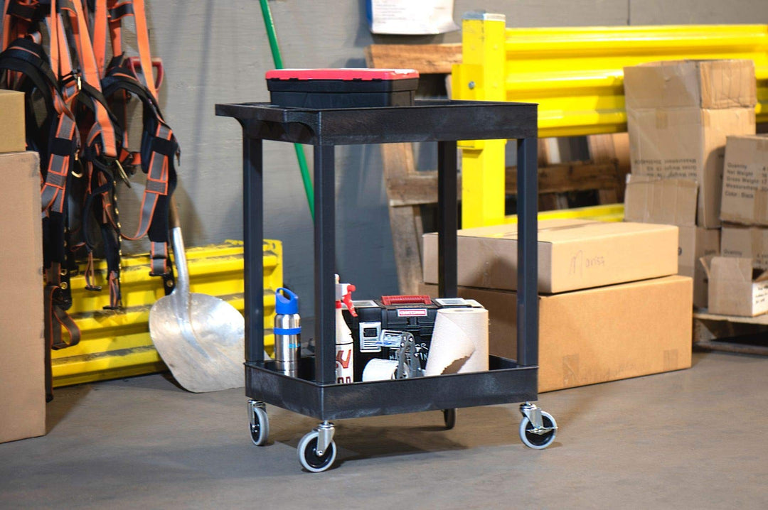 LUXOR SEC11-B 24" x 18" Plastic Utility Tub Cart - Two Shelf-Black - Diamond Home USA