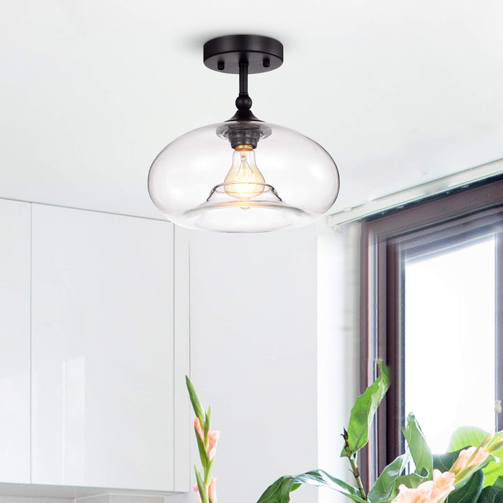 Warehouse of Tiffany HM005/1 Masix 1-Light Semi-Flush Mount Lamp with Donut Matte Black - Diamond Home USA
