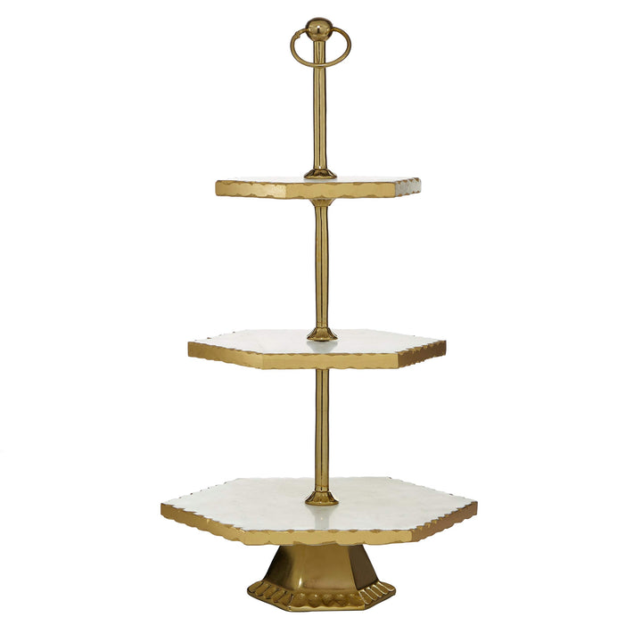 Hexagon 3-Tier Gold and White Marble Tray Stand 12" X 23" 12 X 11 22 Multi Color