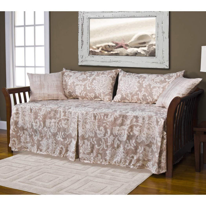 5 Piece Beige White Floral Daybed Set Bedding Geometric French Country Shabby