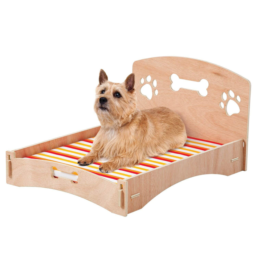 Wooden Bone Paw Design ofa Cat Dog Bed with Removable Cover mall Multi Color - Diamond Home USA