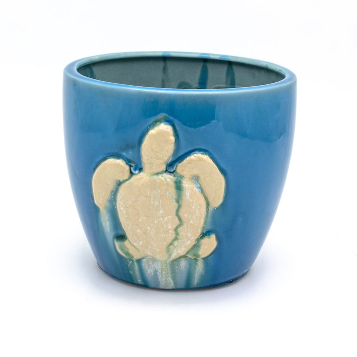 Claybarn Grotto Aqua Stoneware 7" Seaturtle Planter
