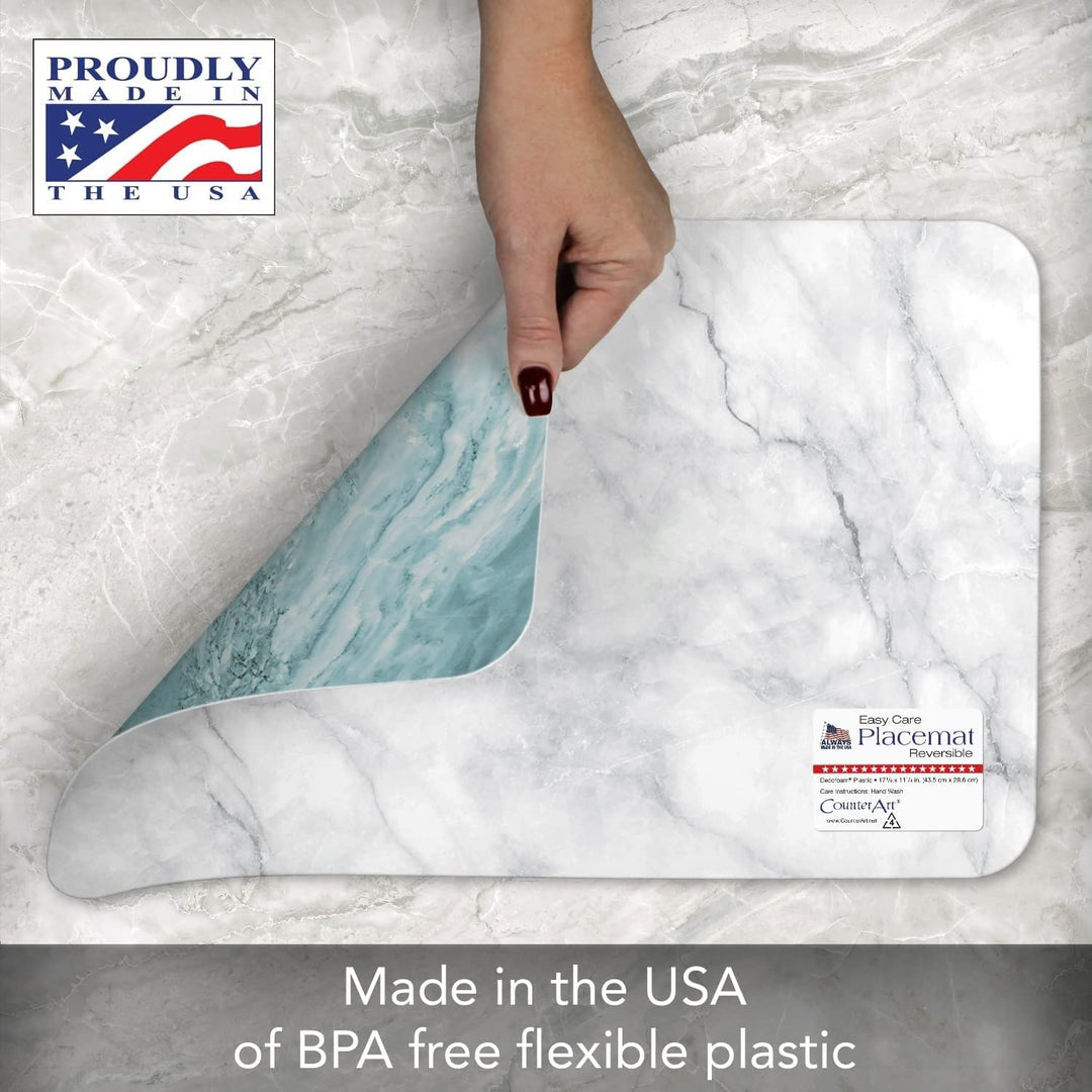 Teal/White Printed Quartz Design Reversible Easy Flexible Plastic Placemat 4 - Diamond Home USA