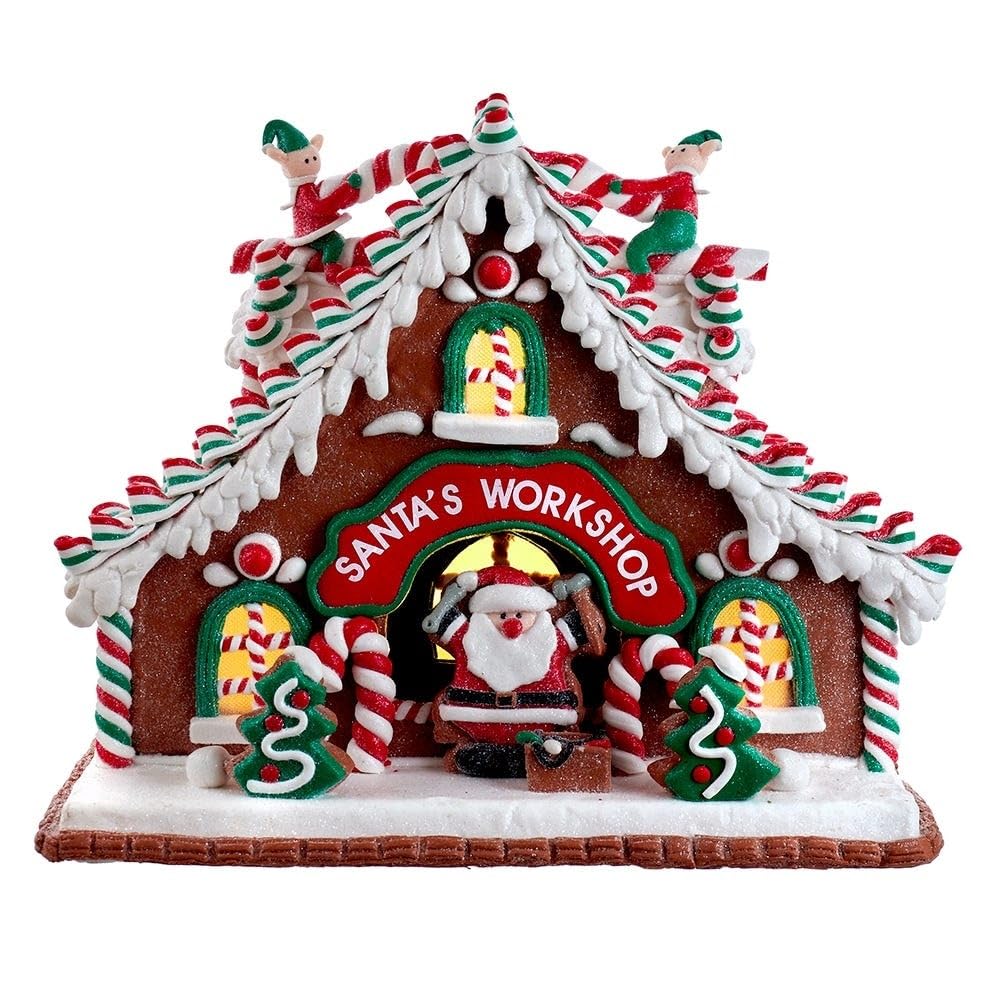10.5-inch Battery-Operated Light Up Santa's Workshop Gingerbread House Multi