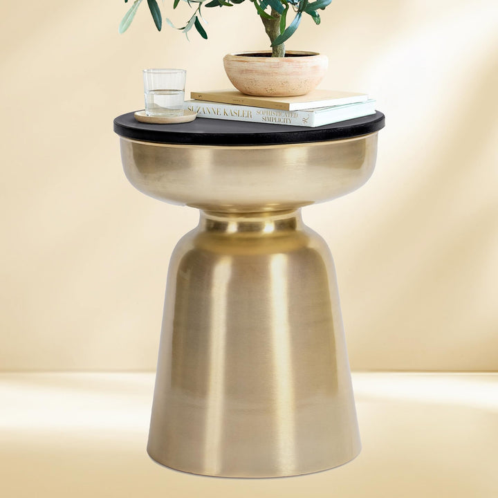Finch Adler Metal Accent Side Table 16" Natural Granite Top Brushed Brass Base