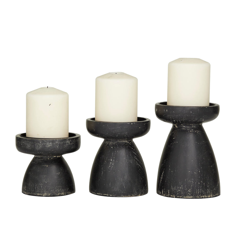 Black Wood Traditional Candle Holder (Set of 3) 5 X 6 - Diamond Home USA