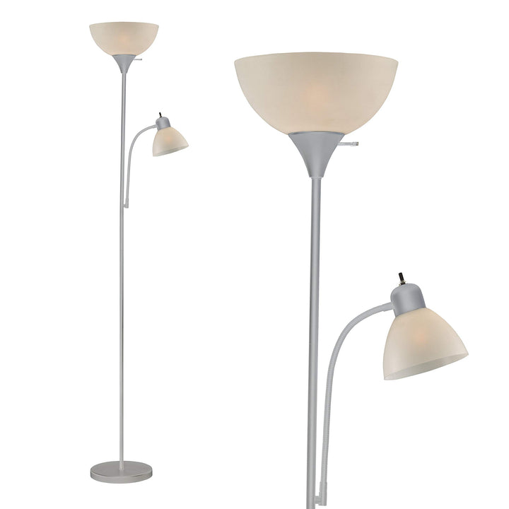 Adjustable Floor Lamp with Reading Light Accents (Silver) Grey Mid-Century