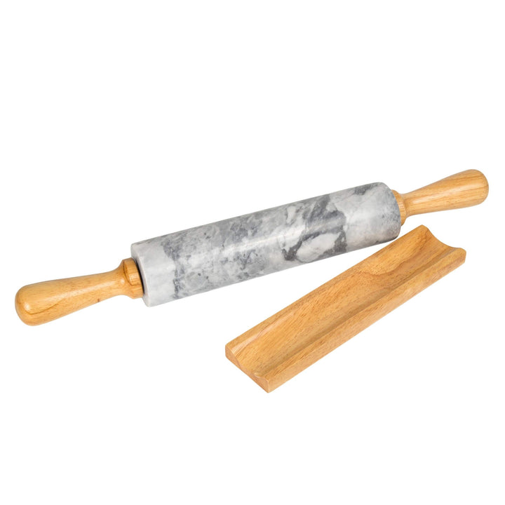 Gray Marble Rolling Pin W/deluxe Wood Handles And Grey Stoneware Hand Wash - Diamond Home USA