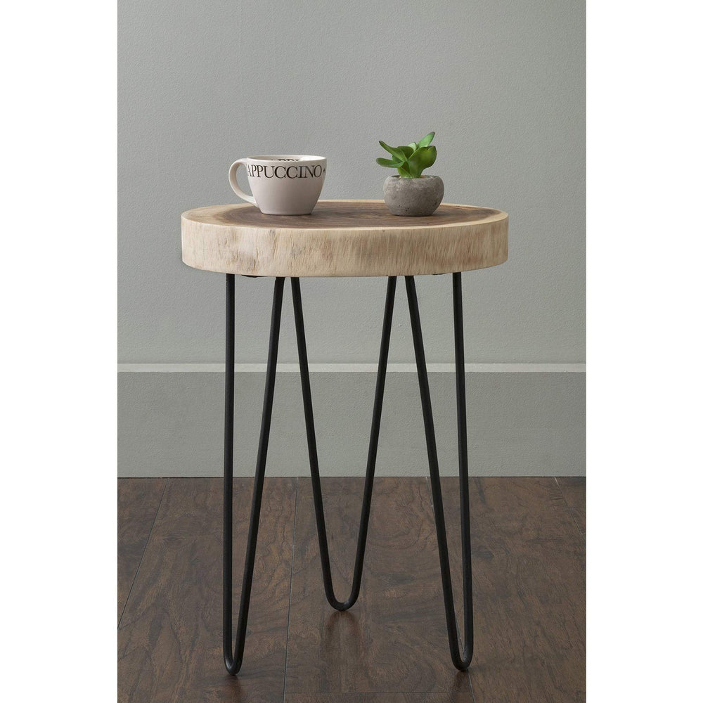 Brown Teakwood Round Accent Table Rustic Teak Wood Metal Finish Natural Includes - Diamond Home USA