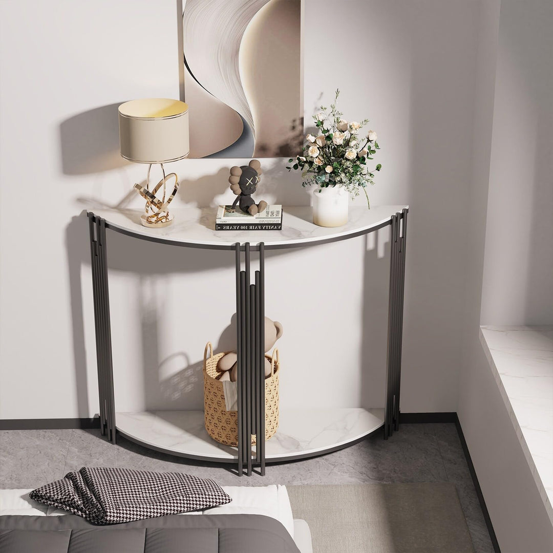 Half-Moon Shape Marble Console Table White Modern Contemporary Semi-Circle - Diamond Home USA