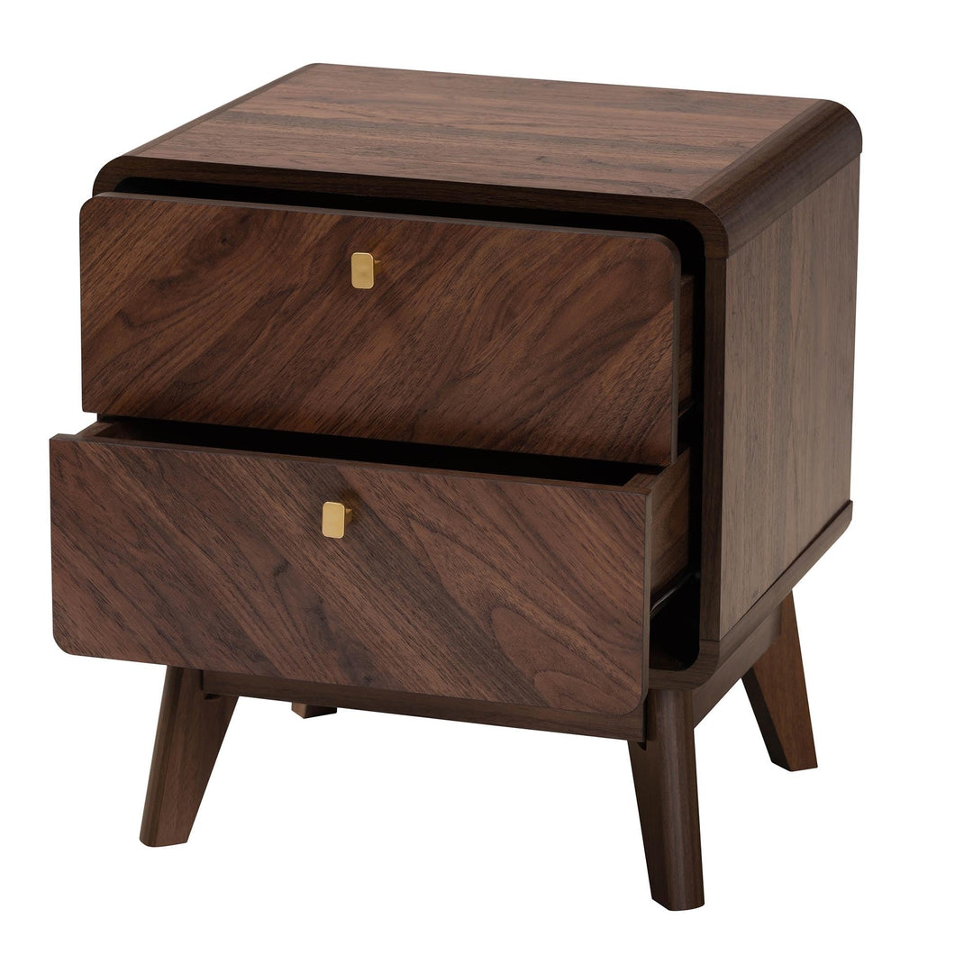 Mid-Century Transitional Walnut Brown Finished Wood 2-Drawer Nightstand Bohemian - Diamond Home USA