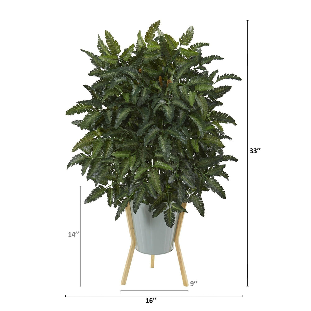 33" Fern Artificial Plant in Green Planter with Stand Medium - Diamond Home USA