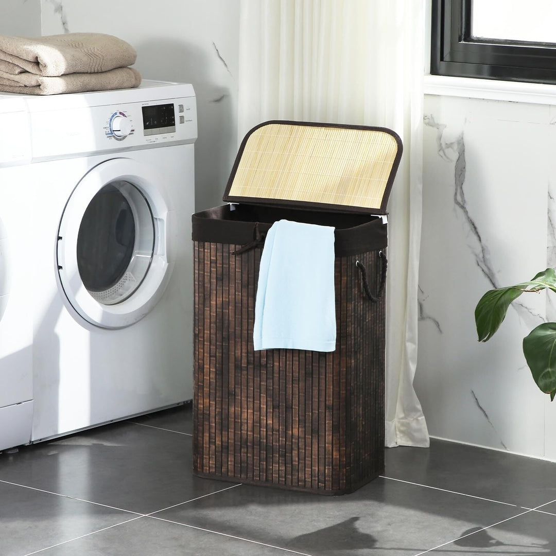Bamboo Laundry Hamper Basket With Lid 19 Gal (72l) Liner And Handles Brown
