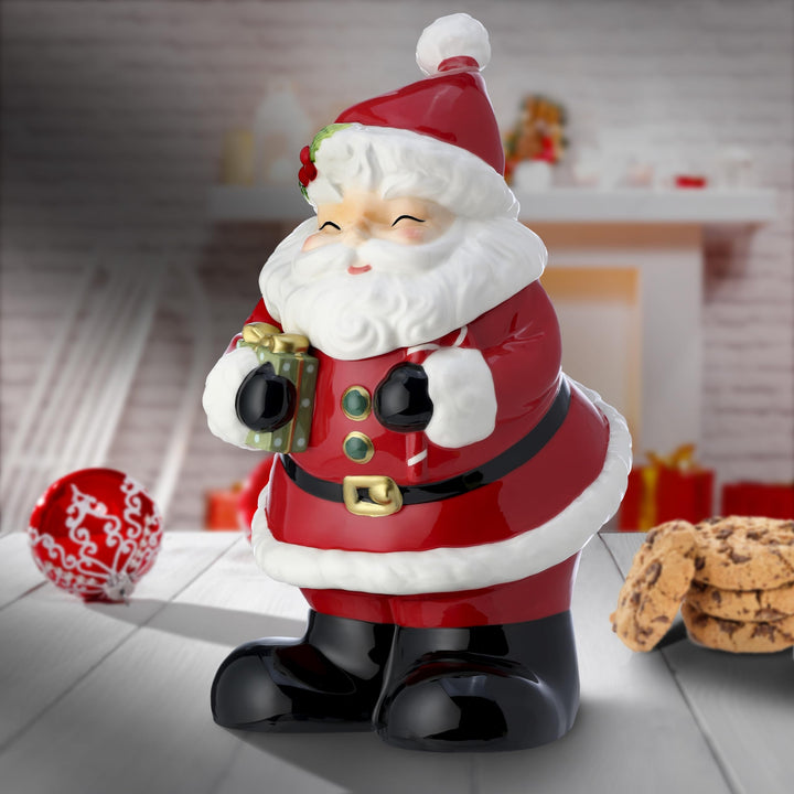 13.5" Santa Cookie Jar Red Ceramic