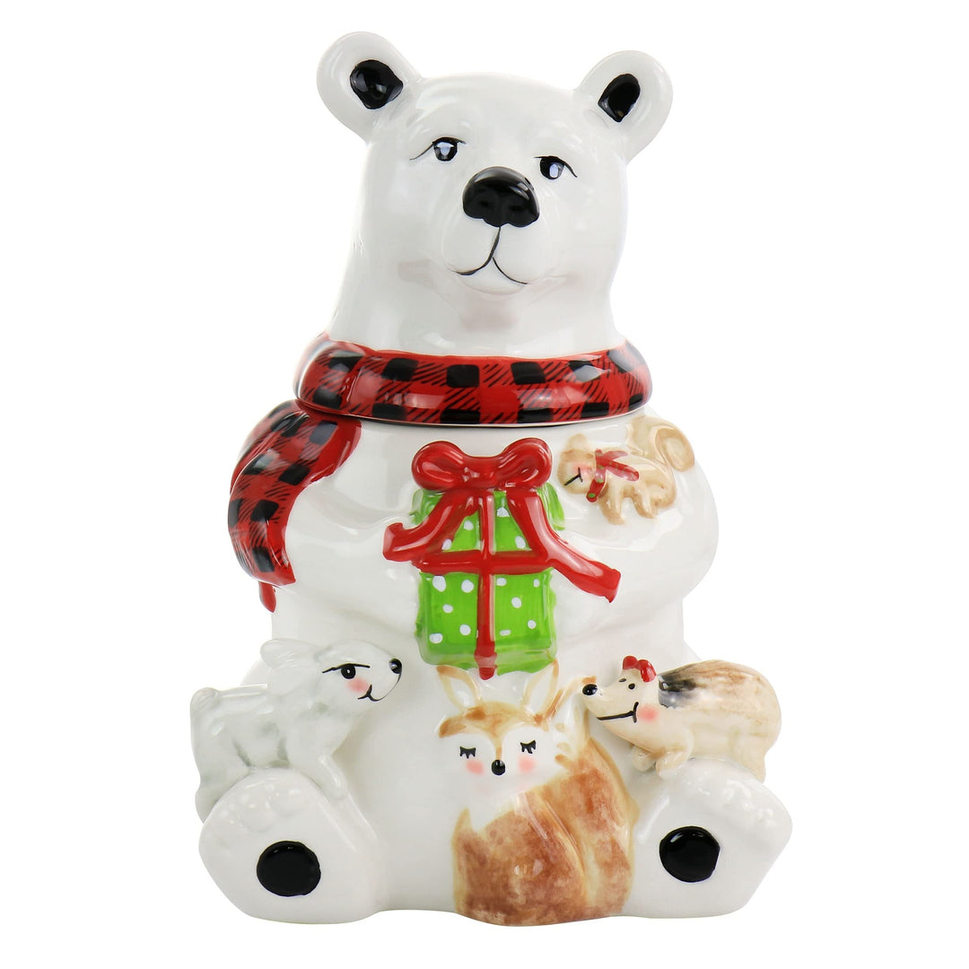 Polar Friend Durastone 8.5in Holiday Cookie Jar White Solid Stoneware
