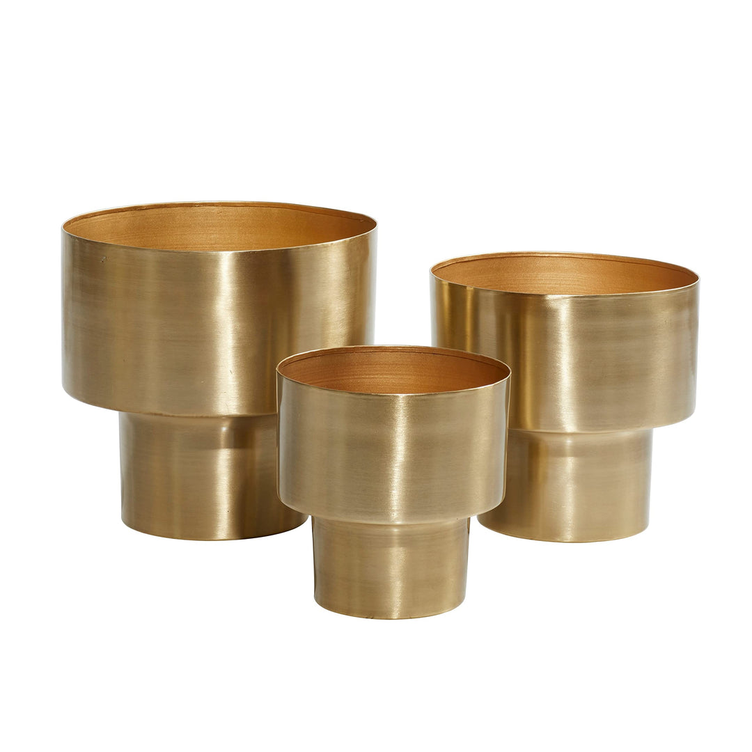 Gold Iron Glam Planter (Set of 3) 12 X 10round Modern Contemporary Round - Diamond Home USA