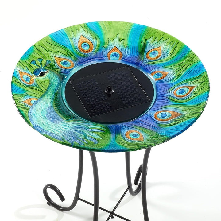 Peacock Glass Solar Birdbath Multi Color - Diamond Home USA