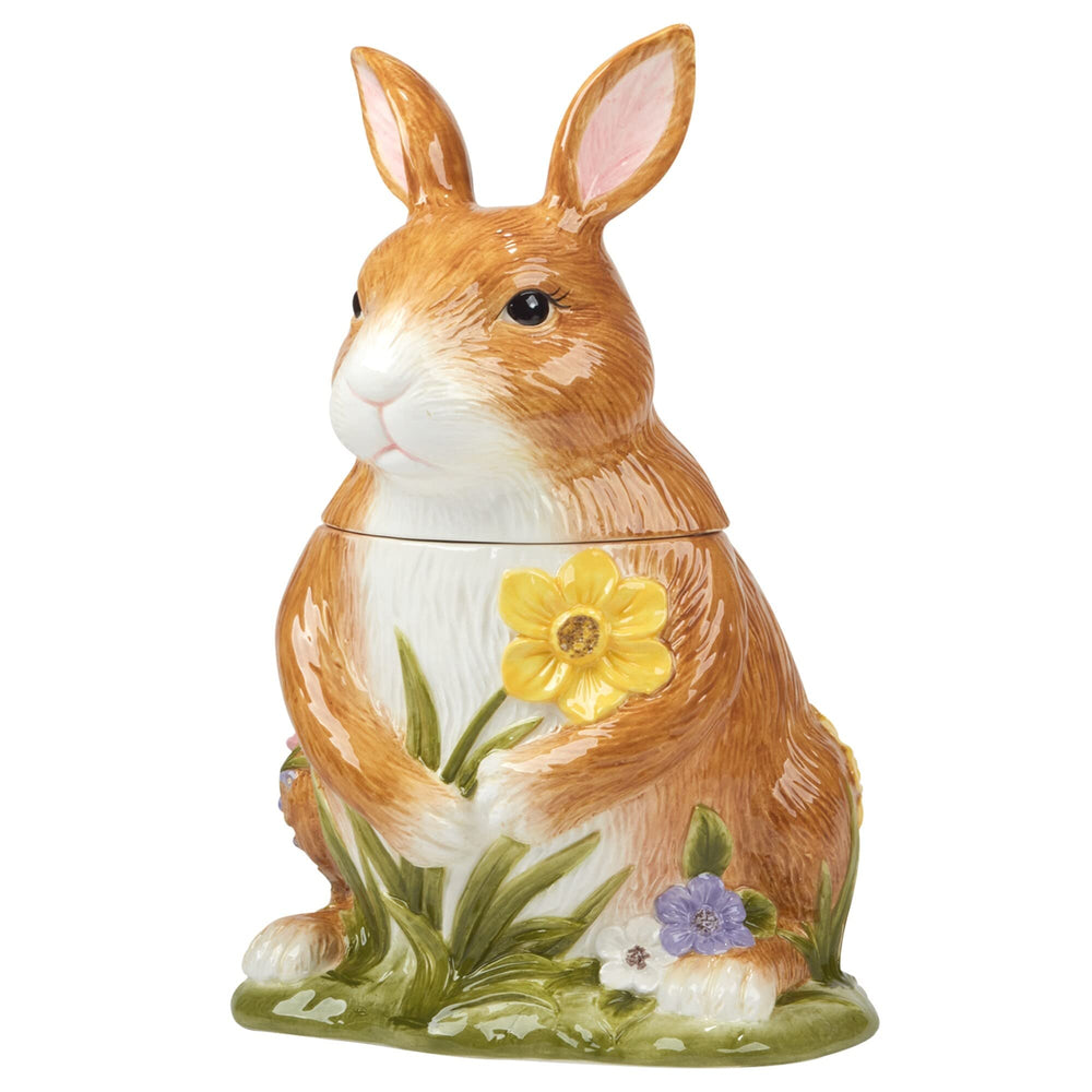 3-d Bunny Cookie Jar 64 Ounces Oz. Brown Green Multi Color Ceramic - Diamond Home USA