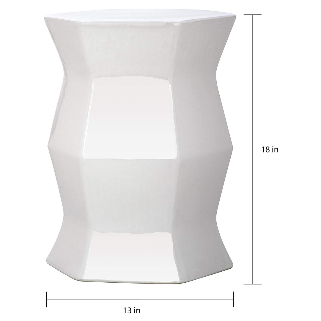 Modern White Hexagon Garden Stool - 12" X 17" Contemporary Ceramic - Diamond Home USA