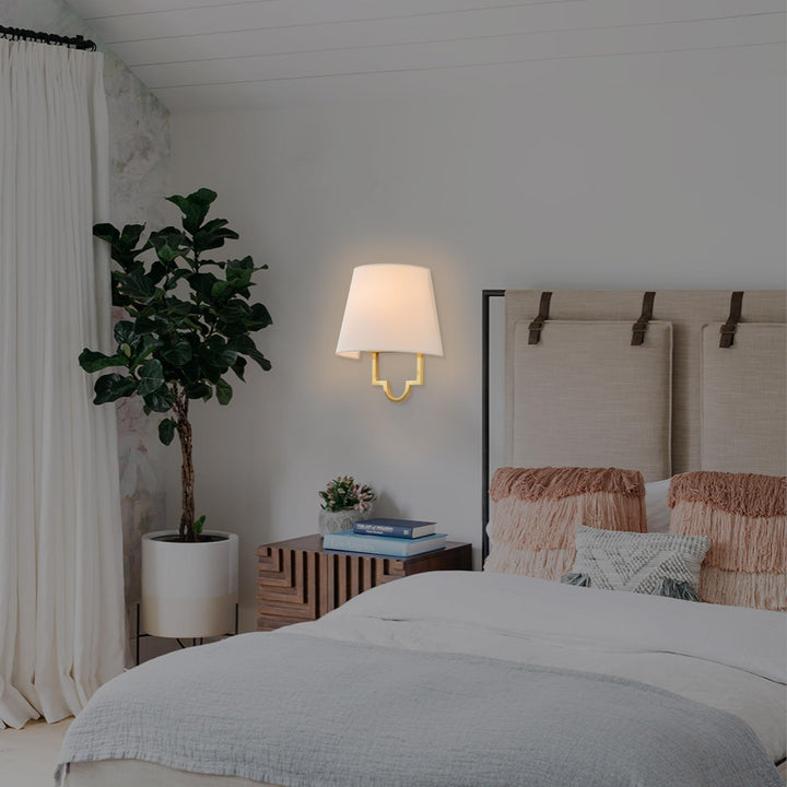 1-light Gold Hardwired and Plug-in Dimmable Fabric Wall Sconce White Modern - Diamond Home USA