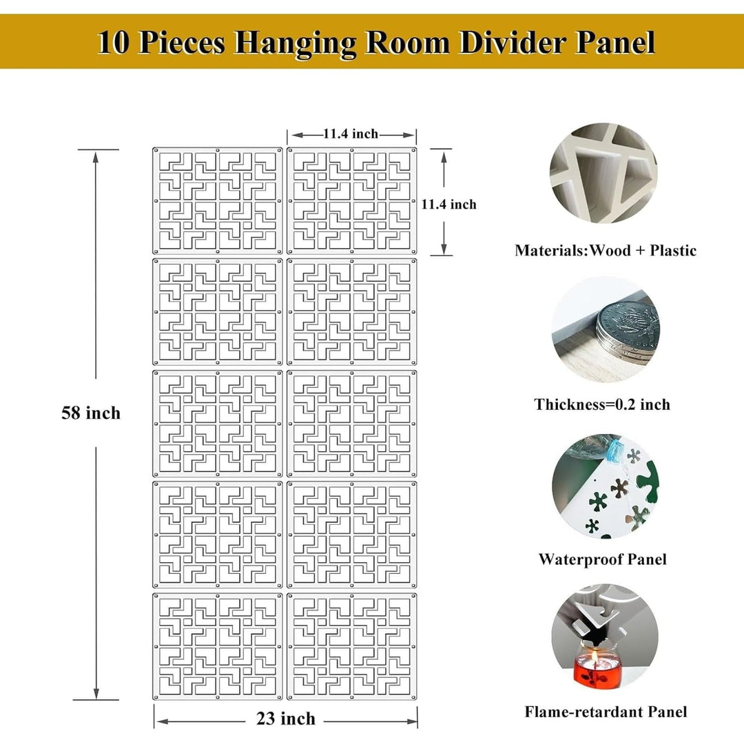 Hanging Room Divider Decorative Screen Panels 10 Pcs White Vinyl Includes - Diamond Home USA