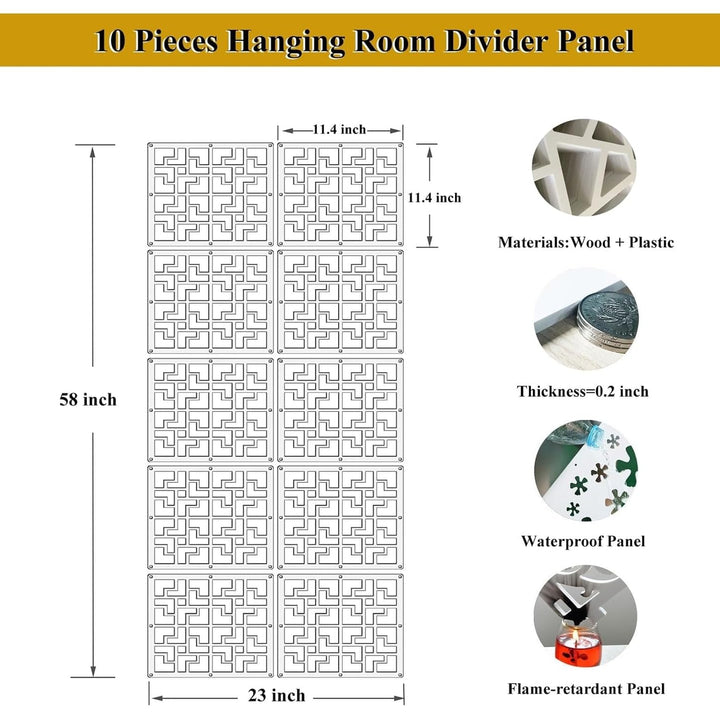 Hanging Room Divider Decorative Screen Panels 10 Pcs White Vinyl Includes - Diamond Home USA