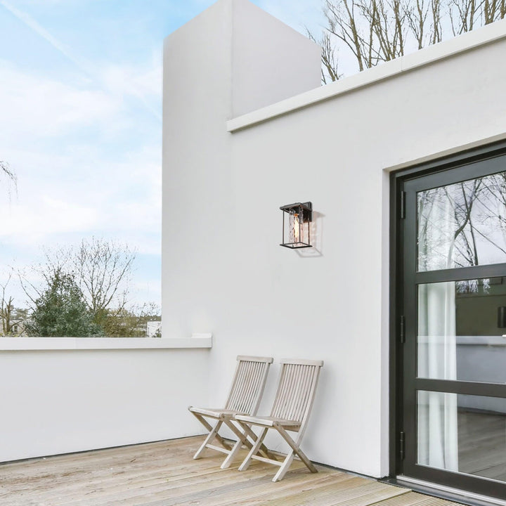 1-Light Black Outdoor Sconces with Rippled Glass for Porch L 13.4" X W 6.7" H . - Diamond Home USA