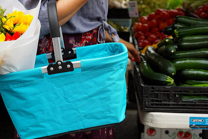 RSVP International Collapsible Market Basket Aluminum Frame Large Zip Side - Diamond Home USA