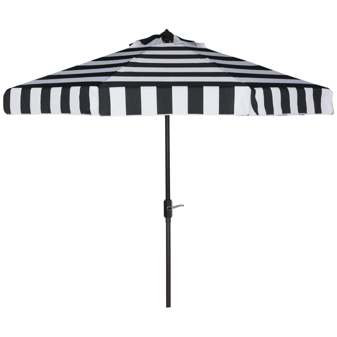 Line 9 Ft. Umbrella Black White Stripe Classic Aluminum Polyester Crank Lift - Diamond Home USA