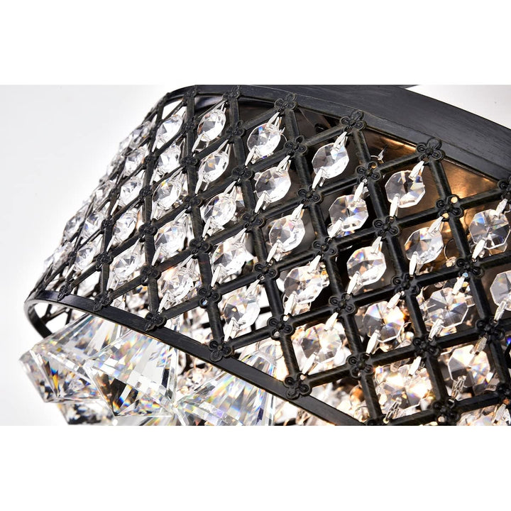 Antique Black 4-light Beaded Drum Crystal Semi Flush Mount Glam Modern - Diamond Home USA