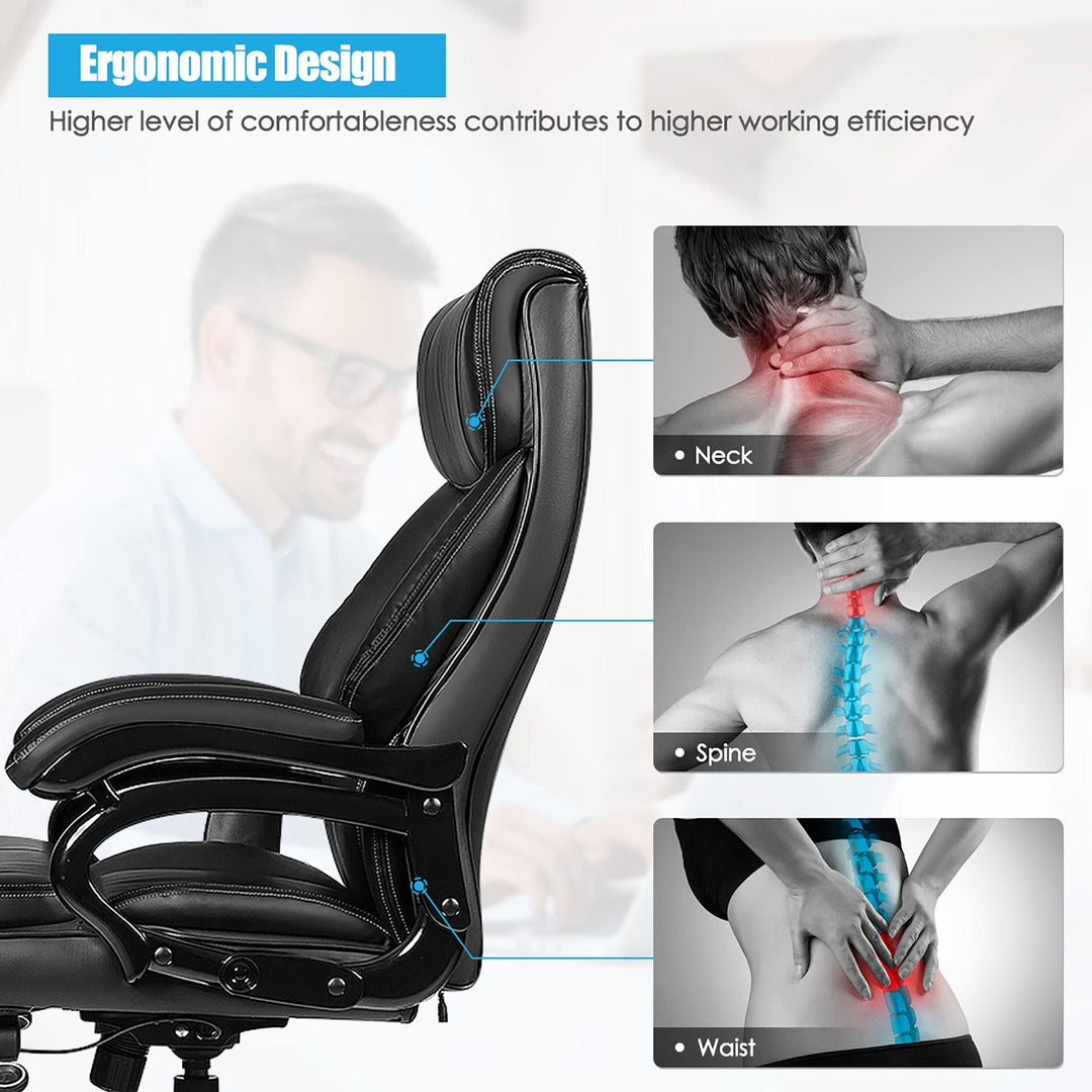 Ergonomic Office Chair Rolling Executive Massage with Pu Leather Black Modern - Diamond Home USA