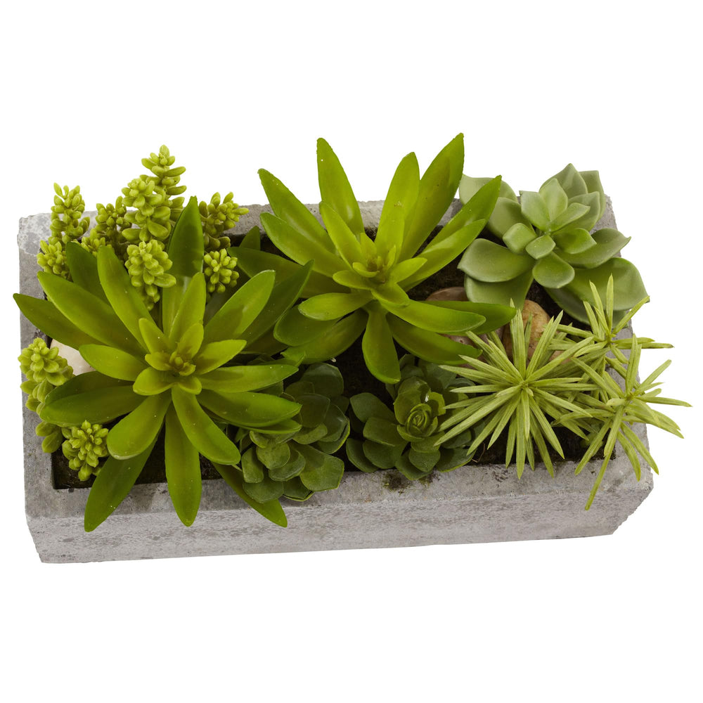 Nearly Natural Home Indoor Decorative Tabletop Succulent Garden with Concrete - Diamond Home USA