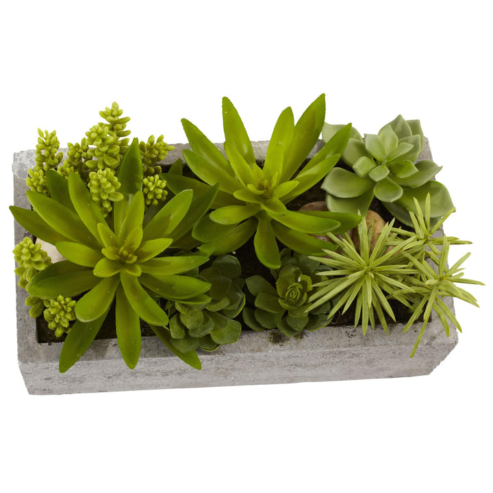 Nearly Natural Home Indoor Decorative Tabletop Succulent Garden with Concrete - Diamond Home USA