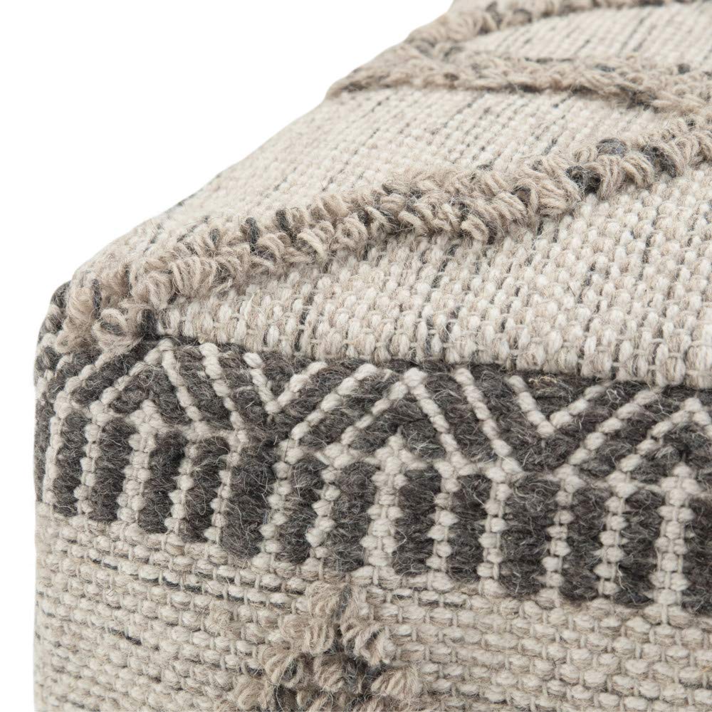 SIMPLIHOME Sweeney Square Pouf Footstool Upholstered in Grey Natural Handloom Grey/Natural - Diamond Home USA