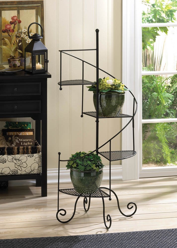 Metal Plant Stand Black Vintage Tall Tiered Spiral Showcase Metal Plant Stands - Diamond Home USA