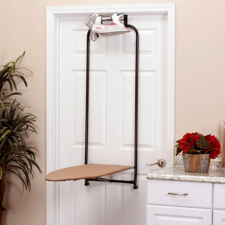 Over-The-Door Ironing Board Bronze Cotton Metal Folding Iron Holder - Diamond Home USA