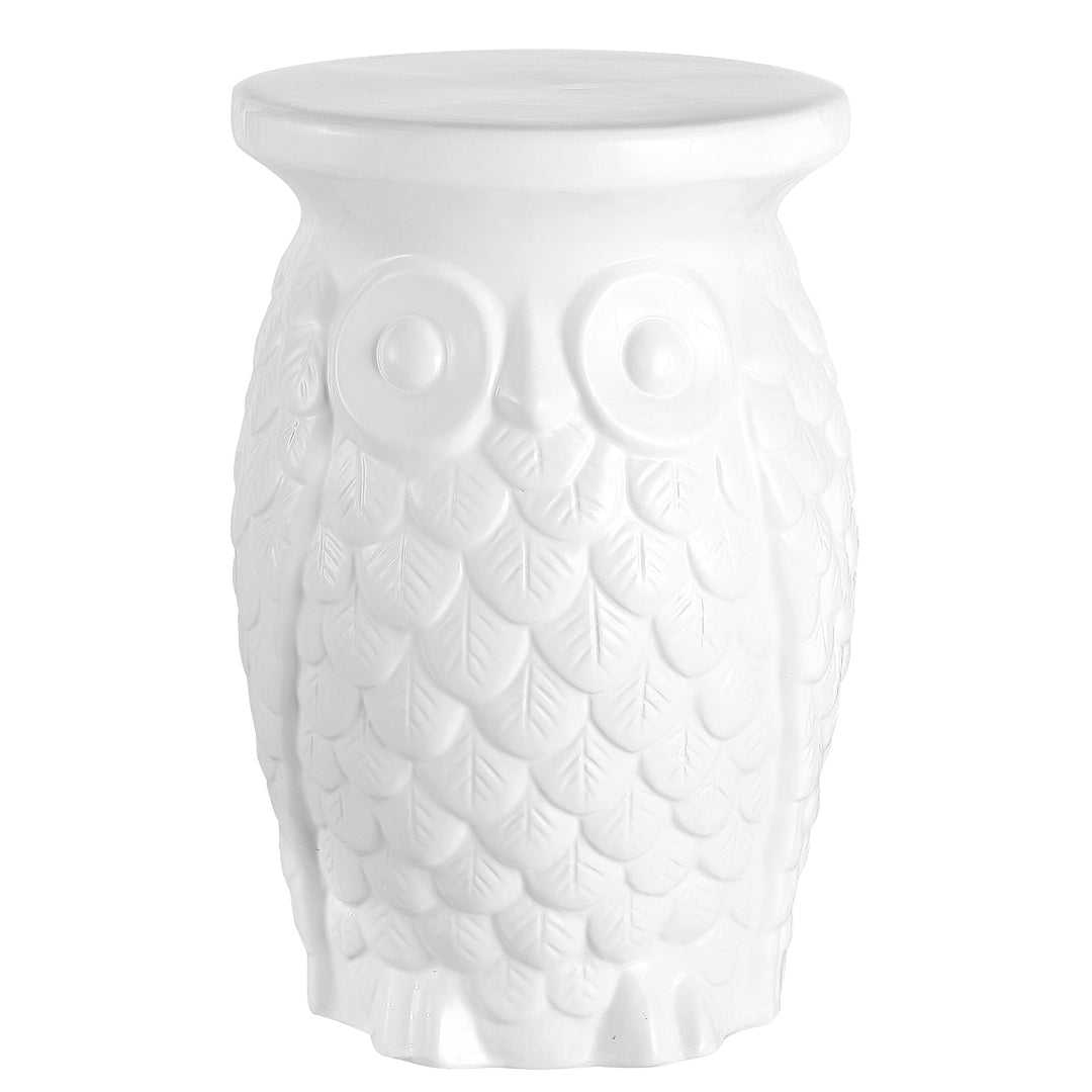 Groovy Owl 17.5" Ceramic Garden Stool White Traditional Transitional Glossy - Diamond Home USA