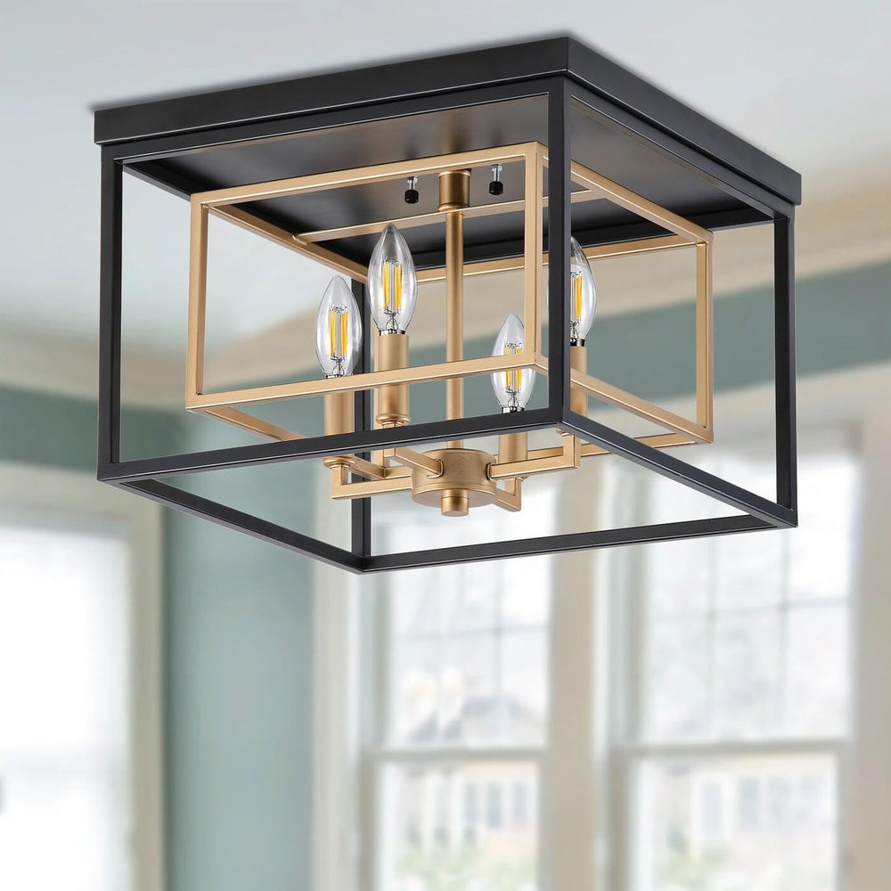Retro Industrial Candle Style Rectangle Metal Flush Mount Ceiling Light - Diamond Home USA