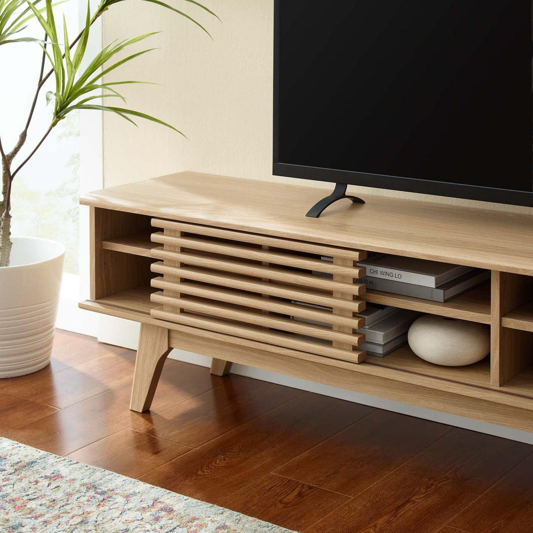 Modway Render Mid-Century Modern Low Profile 70 Inch Media Console TV Stand in Oak - Diamond Home USA