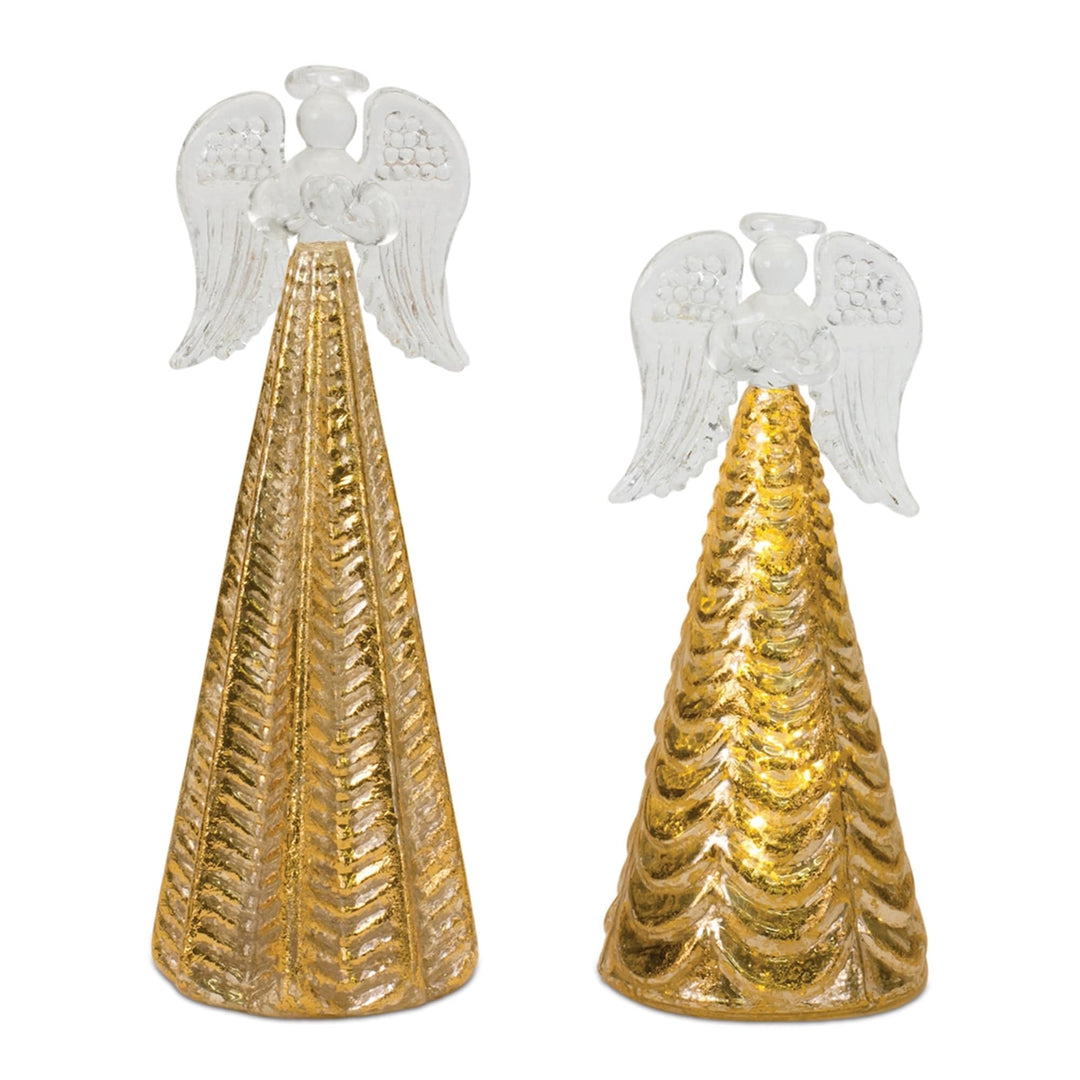 Led Textured Glass Angel (Set of 2) Gold Medium