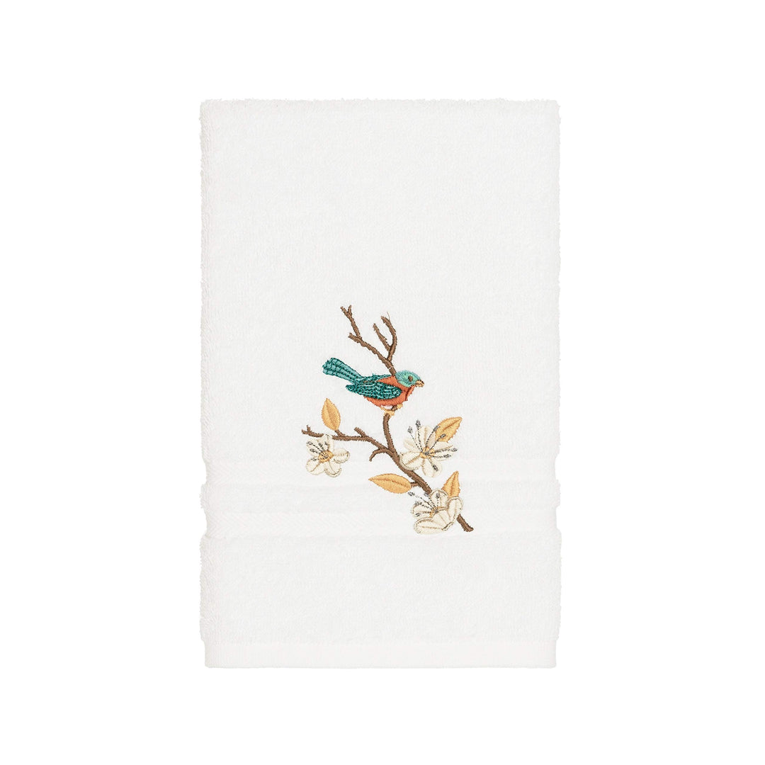 Turkish Cotton Blue Bird Embroidered White 3-Piece Towel Set Terry Cloth - Diamond Home USA