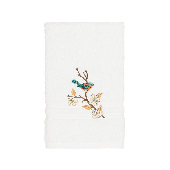 Turkish Cotton Blue Bird Embroidered White 3-Piece Towel Set Terry Cloth - Diamond Home USA