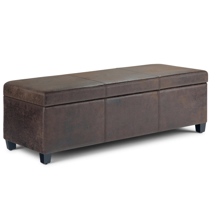 SIMPLIHOME Avalon 48 Inch Wide Contemporary Rectangle Storage Ottoman Bench in Distressed Brown