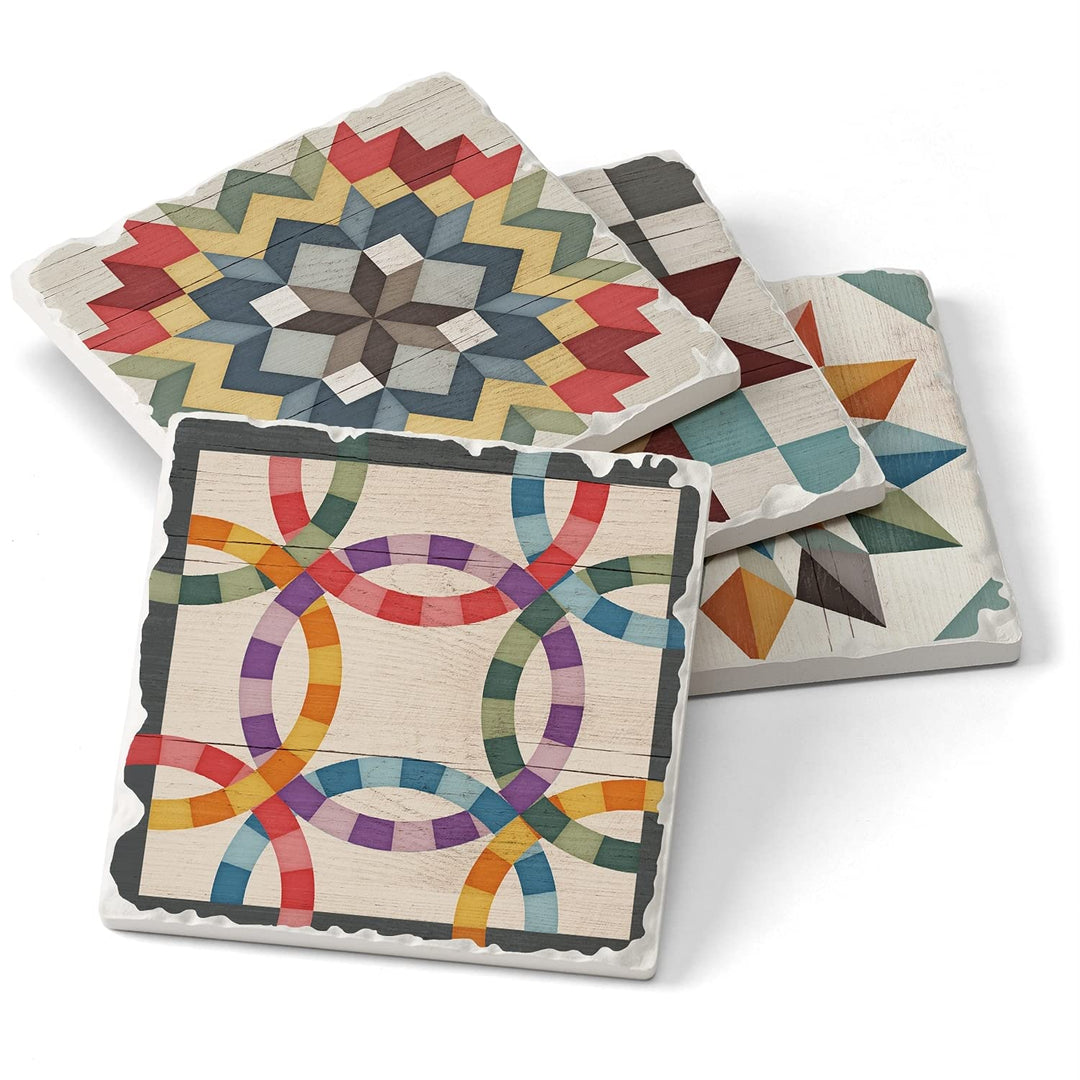 Coaster Barn Quilt Signs Set Of 4 4.01x4.04 Stoneware - Diamond Home USA