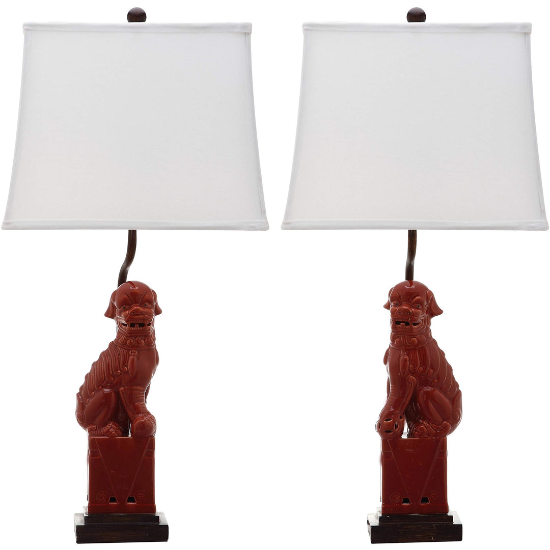 Lighting 28-inch Red Foo Dog Table Lamp (Set of 2) - 14"x9"x28.5" Brown Bulbs - Diamond Home USA