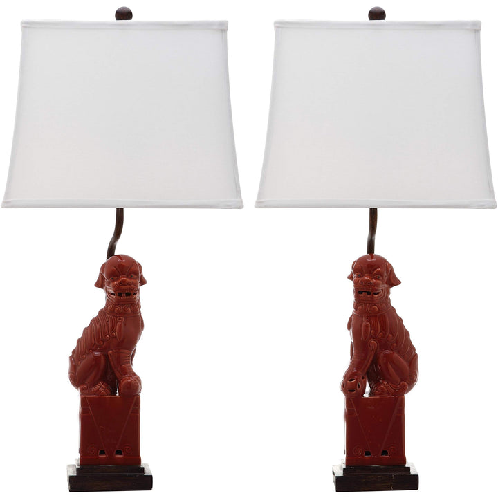 Lighting 28-inch Red Foo Dog Table Lamp (Set of 2) - 14"x9"x28.5" Brown Bulbs - Diamond Home USA