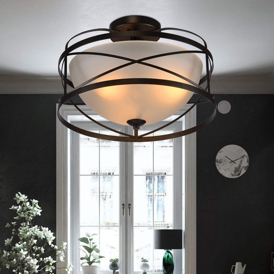 Black 3-Light Flushmount with Frosted Glass Shade Farmhouse Glam Traditional